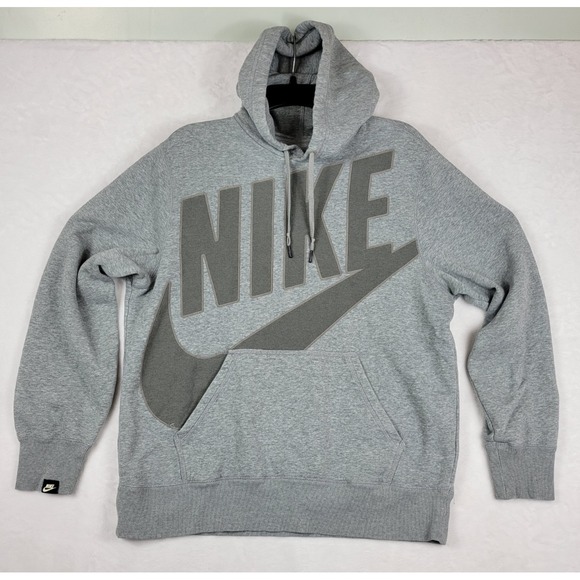 Nike Big Logo Mens Hoodie Large Gray Drawstring Pockets Cuff Logo EC - Picture 1 of 9